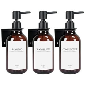 Seifenspender Set für Badezimmer, 3 Stück, 500ml, Bernsteinfarben, Wandbefestigung ohne Bohren