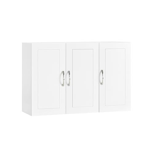 Hängendes Wandschrank-System aus weißem E1 MDF für Badezimmer, Küche oder Wohnzimmer mit verstellbarem Regal und Anti-Kipp-Band