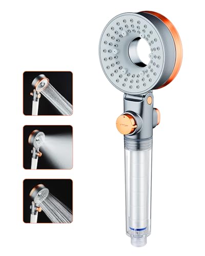 Sparduschkopf mit 3 Strahlarten, Wasser sparen, Duschköpfe, Regendusche, Wassersparer mit Stoppfunktion und Filter