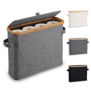 Bamboo Toilettenpapierhalter mit Deckel für den Badezimmerschrank, grauer Plastikgrund und Bambusdeckel, praktische Aufbewahrungsbox für 1-2 TP-Rollen
