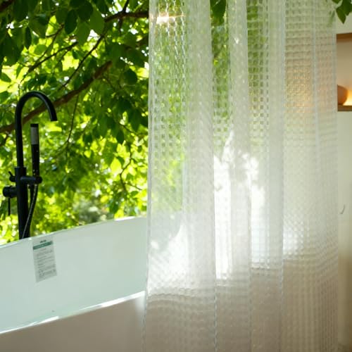 Transparenter Duschvorhang aus EVA, 100% wasserdicht, geruchlos, mit 3 starken Magneten