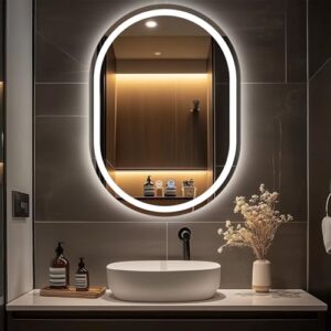 Oval Badspiegel mit Beleuchtung und Touch-Schalter, 50x70 cm, moderner Spiegel für das Badezimmer mit Helligkeitsanpassung und antibeschlag-Technologie