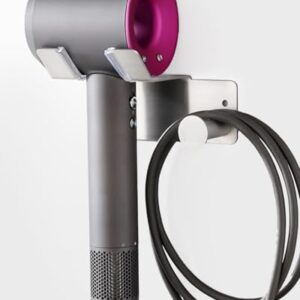 Föhnhalterung aus Edelstahl für Haartrockner ohne Bohren, wandmontierbar und pflegeleicht.