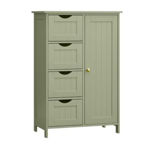 VASAGLE Badezimmerschrank mit 4 Schubladen und verstellbarer Ablage in Lorbeergrün für das Badezimmer, schmaler Beistellschrank mit Stauraum