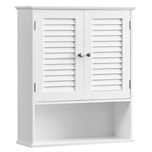 VASAGLE Badezimmerschrank, Wandschrank, Medizinschrank mit verstellbarem Einlegeboden, Lamellentüren und offenem Fach, weiß, 20 x 60 x 70 cm