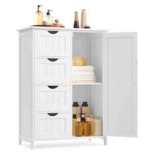 VASAGLE Badezimmerschrank, schmaler Badschrank, Beistellschrank, Kommode mit 4 Schubladen und verstellbarer Ablage