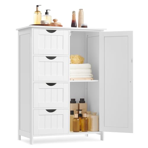 VASAGLE Badezimmerschrank, schmaler Badschrank, Beistellschrank, Kommode mit 4 Schubladen und verstellbarer Ablage