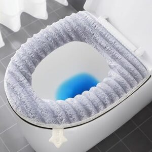 2 x dicke, weiche WC-Sitzbezüge für Badezimmer, wärmer und waschbar mit Reißverschluss und Griff