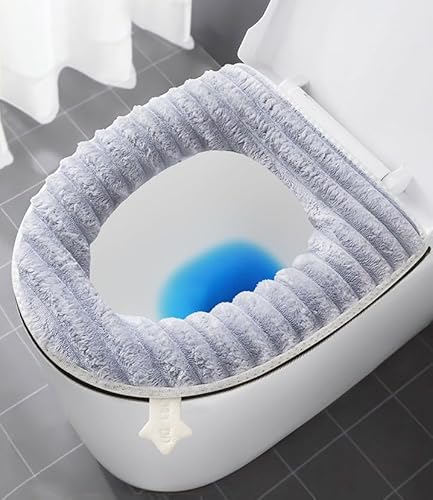 2 x dicke, weiche WC-Sitzbezüge für Badezimmer, wärmer und waschbar mit Reißverschluss und Griff