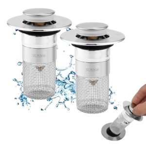 2 Stücke Waschbeckenstöpse, 34-40mm Universal Pop Up Abflusssieb, Waschbecken-Abflussstopfen mit Haarsieb für Abflusslöcher auf der Arbeitsplatte