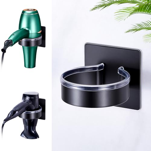 Foehnhalter Wand ohne Bohren, Haartrocknerhalterung Aufbewahrung, Selbstklebendes Foen Werkzeug für Bad oder Barbershop, Schwarz