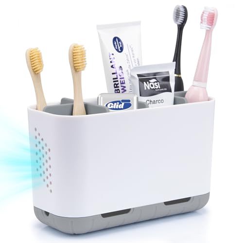 Elektrische Zahnbürste Organizer für Badezimmer, Grau, Stehend, mit Verstellbaren Trennwänden und Anti-Rutsch-Funktion