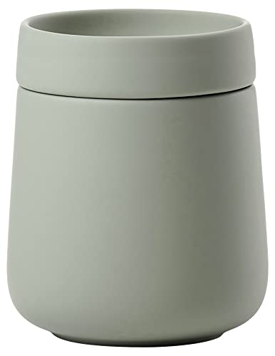 Keramikdose mit Deckel für die Aufbewahrung von Badutensilien wie Wattepads und Wattestäbchen, Durchmesser 8,4 cm, Höhe 10 cm, Fassungsvermögen 290 ml, Matcha Green