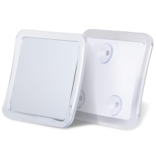 Antibeschlag Rasierspiegel für die Dusche - Badspiegel mit Saugnapf und 360° Schwenkbar - Unzerbrechlicher Spiegel, Fogless Shower Mirror - 13,5cm x 13,5cm (Klar)