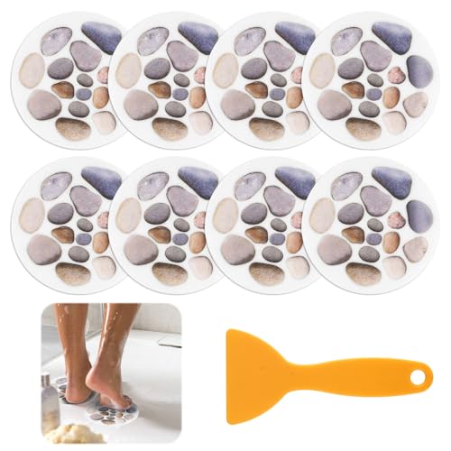 Antirutsch Aufkleber für Badewanne und Dusche, 15CM Selbstklebende Rutschstopp-Pads mit Schaber, Runde Klebestreifen für sicheren Stand auf harten Oberflächen.