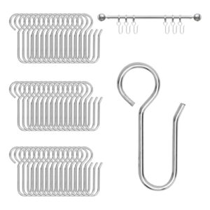 60 Stück Metall-Gardinenhaken S-Form rutschfest für 35mm Gardinenstangen, Duschvorhänge, Kräuselband und Seilhaken aus Edelstahl ohne Werkzeug