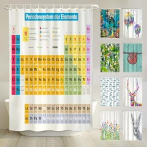 Duschvorhang mit Periodensystem, recycelter Polyester, Anti-Schimmel-Schutz, Beschwerter Saum, Blickdicht, Wasserdicht und Waschbar