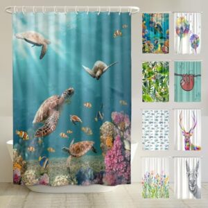 Meeres Schildkröten Duschvorhang 180x200 mit Anti-Schimmel Beschichtung und recyceltem Material für Badezimmer, Wasserdicht, Waschbar und Beschwerter Saum