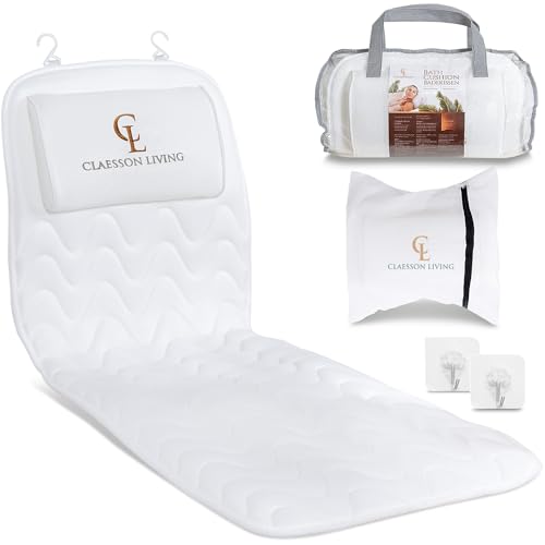 Badewannenmatte mit Kopfstütze, unterstützt Nacken, Rücken und Beine, Weiß