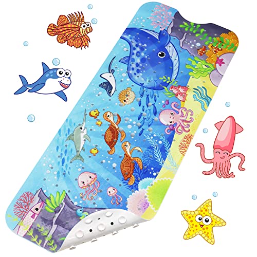 Badewannenmatte für Kinder, Antirutschmatte 100x40cm Duschmatte Badewanneneinlage Badematte rutschfest Badewanne mit Ozean-Muster und Cartoon-Tieren