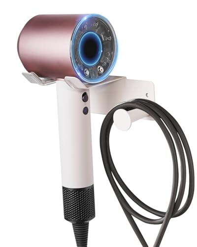 BANJEKT Föhn Halterung, Fönhalter ohne Bohren in Edelstahl für Haartrockner, Wandhalterung ohne Bohren, weiß