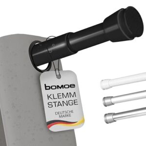 Bomoe Duschvorhangstange ohne Bohren, 140-260 cm stufenlos ausziehbar, Teleskopstange zum Klemmen in Schwarz, Gardinenstange ohne Bohren, Rutschfest und klemmbar