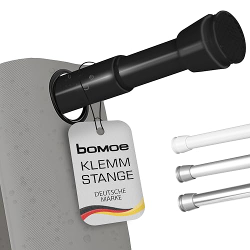 Bomoe Duschvorhangstange ohne Bohren, 140-260 cm stufenlos ausziehbar, Teleskopstange zum Klemmen in Schwarz, Gardinenstange ohne Bohren, Rutschfest und klemmbar