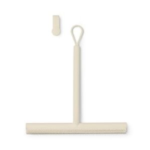 Brabantia Renew Duschabzieher mit Türhaken - Silikonbürste und Reinigungswischer für Glas und Fliesen im Badezimmer - Rutschfester Griff - Bruchsicher - Korrosionsbeständig - Soft Beige - 42,1 x 9 cm