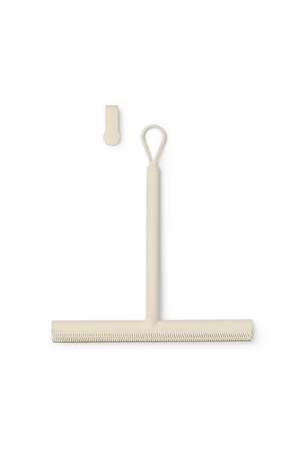 Brabantia Renew Duschabzieher mit Türhaken - Silikonbürste und Reinigungswischer für Glas und Fliesen im Badezimmer - Rutschfester Griff - Bruchsicher - Korrosionsbeständig - Soft Beige - 42,1 x 9 cm