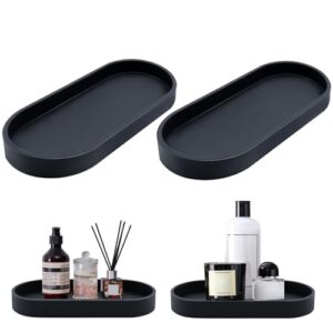 Chuanhylis 2 Stück Badezimmer Tablett, Schwarz Deko Tablett, Oval Schminktisch Ablageschale, Dekotablett Schwarz Silikon für Wohnzimmer, Schlafzimmer, Waschbecken, Badewanne