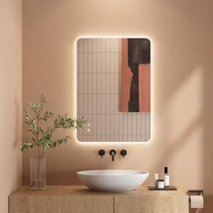 Badezimmerspiegel mit Touch-Schalter und Dimmbar-Funktion, beleuchteter Spiegel mit umweltfreundlicher kupferfreier Spiegeloberfläche und langlebigen wasserdichten Lichtstreifen