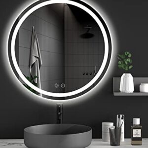 Runder Badspiegel mit LED-Beleuchtung und Touch-Schalter, Dimmbar und 3 Lichtfarben