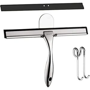 Duschabzieher mit Halter, Edelstahl Duschwischer mit Wandaufhänger ohne Bohren, Fensterabzieher mit Halterung, Abzieher für Dusche, Badezimmer, Küche und Auto-Glas-Reinigung