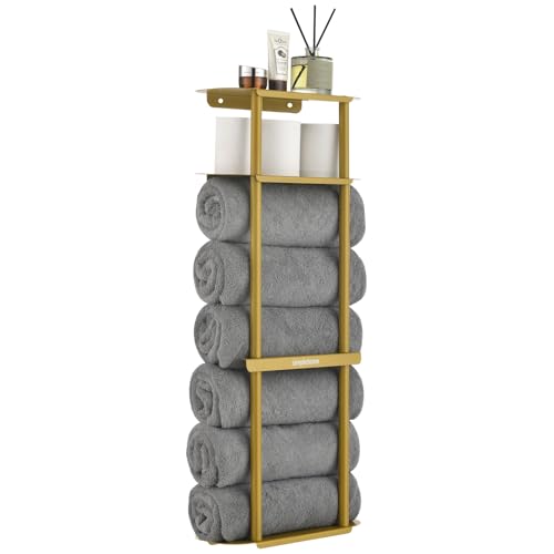 Duschtuchhalter für Badezimmer Wand Handtuch Aufbewahrung Dusch Organizer mit Regalen Verdickter Kohlenstoffstahl (Gold)