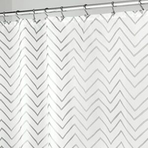 Wasserabweiser Duschvorhang mit attraktivem Zick-Zack-Muster für Badewanne - weiß und silberfarben