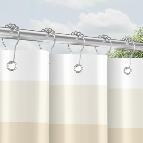 Duschvorhang mit Metall-Duschvorhangringen 180x180 cm, beige Farbe, wasserdicht und antibakteriell behandelt, Polyester-Stoff, ideal für Badezimmer und Badewannen