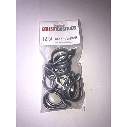 Duschvorhangringe aus hochwertigen Materialien, Grau glänzend, 12 Stück. Perfekte Ergänzung für Ihr Badezimmer, sichere Befestigung Ihres Duschvorhangs.