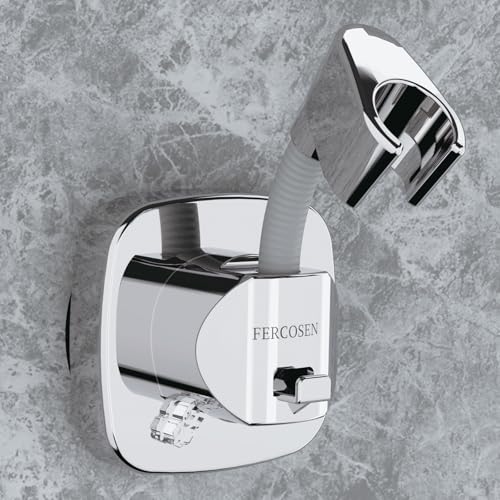 FERCOSEN 360° Drehbarer Duschkopfhalter mit Saugnapf - Tragfähigkeit bis 10 kg, schnelle Montage und rutschfester Rostfreier Duschbrause Halterung für Mietwohnungen oder Werkzeuglose Aufhängen