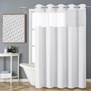 FY&XZH Hakenloser Duschvorhang aus Waffelgewebe mit Mesh-Fenster, weiß, 180 x 190 cm, wasserdicht und pflegeleicht