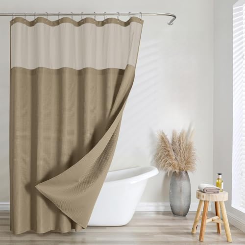 Waffelgewebe Duschvorhang mit Haken, Schwerer, wasserdichter Stoff, Duschvorhang mit TPU-beschichteter Rückseite, 183 x 183 cm, Hotel-Stil mit Netzfenster, 12 rostbeständige Haken