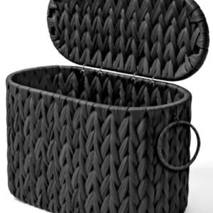 Handgefertigter Rattan-Korb für Toilettenpapier mit Deckel und Zeitschriftenhalter, perfektes Badezimmer-Organisationsmittel, hochdichte Polyethylen-Aufbau, wasserfest und leicht abwaschbar