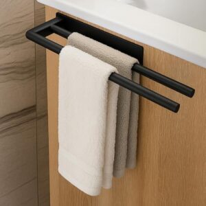 Handtuchhalter ohne Bohren, Doppelt 304 Edelstahl, Schwarz, Selbstklebend, für Badezimmer und Küche