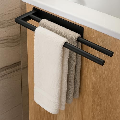 Handtuchhalter ohne Bohren, Doppelt 304 Edelstahl, Schwarz, Selbstklebend, für Badezimmer und Küche