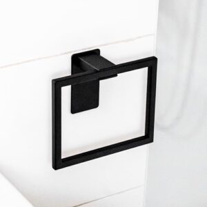 Black Edelstahl Handtuchring ohne Bohren, selbstklebend inkl. Spezialkleber, Design Handtuchhalter Ring für Bad, WC & Küche, moderne Handtuch Halterung eckig