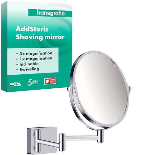 Hansgrohe Addstoris, ein eleganter Chrom Kosmetikspiegel mit 3-fach Vergrößerung für das Badezimmer.
