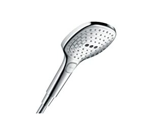 Hansgrohe Raindance Select E Duschkopf, Handbrause mit 3 Strahlarten, eckiger Duschbrause, Chrom