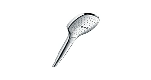 Hansgrohe Raindance Select E Duschkopf, Handbrause mit 3 Strahlarten, eckiger Duschbrause, Chrom