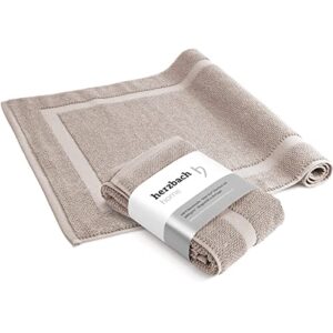 Badvorleger Set aus 100% Baumwolle, herzbach home Duschvorleger, 1.000 g/m², saugfähig und waschbar, Sandgrau, 50 x 80 cm, 2er Pack