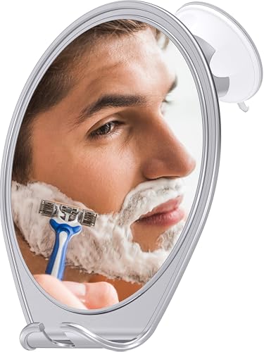 HONEYBULL Rasierspiegel für Dusche ohne Beschlagen – mit Saugnapf, Rasierhalter und Drehfunktion, Kompakter Duschspiegel für Badezimmer, Ideal zum Rasieren und Schminken, Chrom