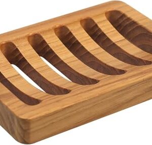 HTB Seifenhalter mit Schlitzen, Teakholz aus Holz, Küche, Schwammhalter, selbstentleerende Seifenschale für Dusche, Waschbecken, Badezimmer, Badewanne, Wohnmobil